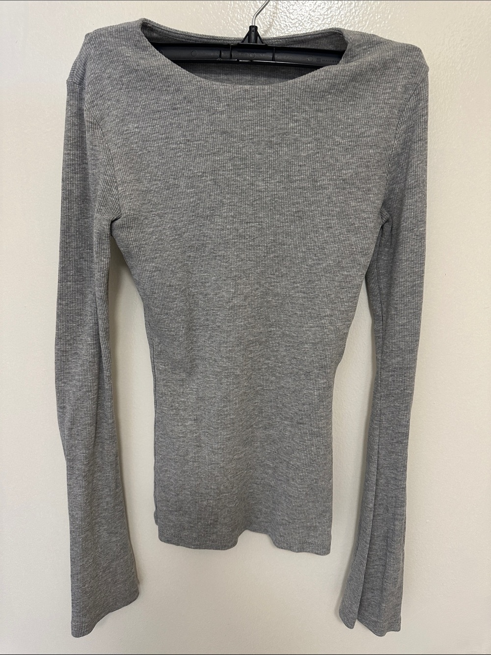 Zara Gray Ribbed Long-Sleeve Fitted Top